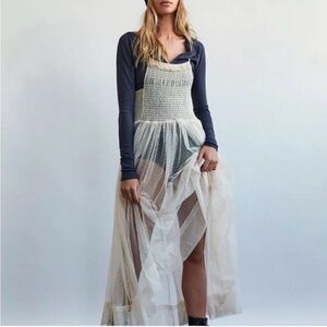 NEW Free People Intimately Can't Stop Won't Stop Mesh Lace slip dress in ivory 🌸